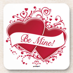 Be Mine! Red Hearts Beverage Coaster
