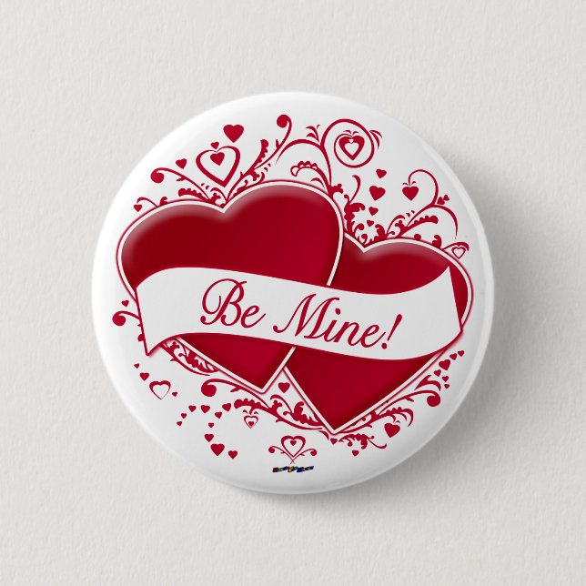 Be Mine! Red Hearts Pinback Button (Front)