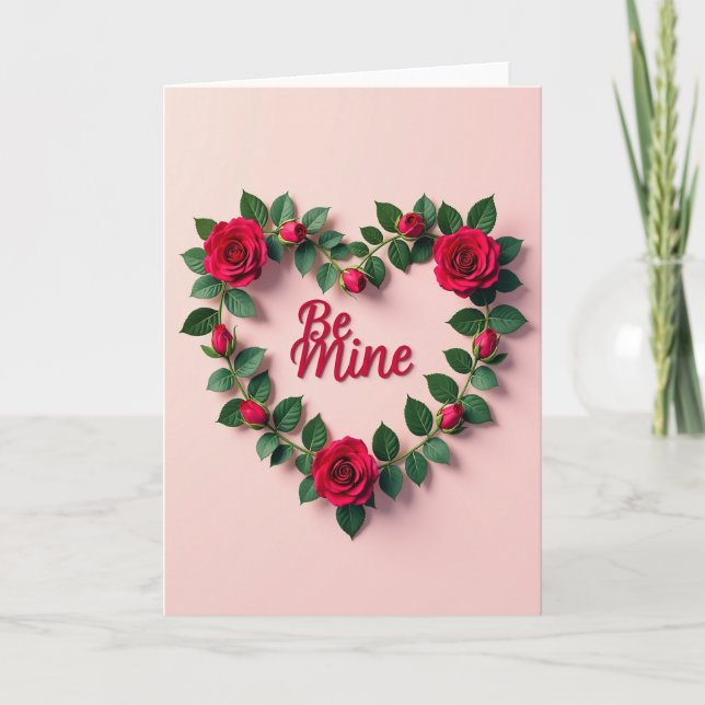 Be Mine Red Rose Heart Card (Front)