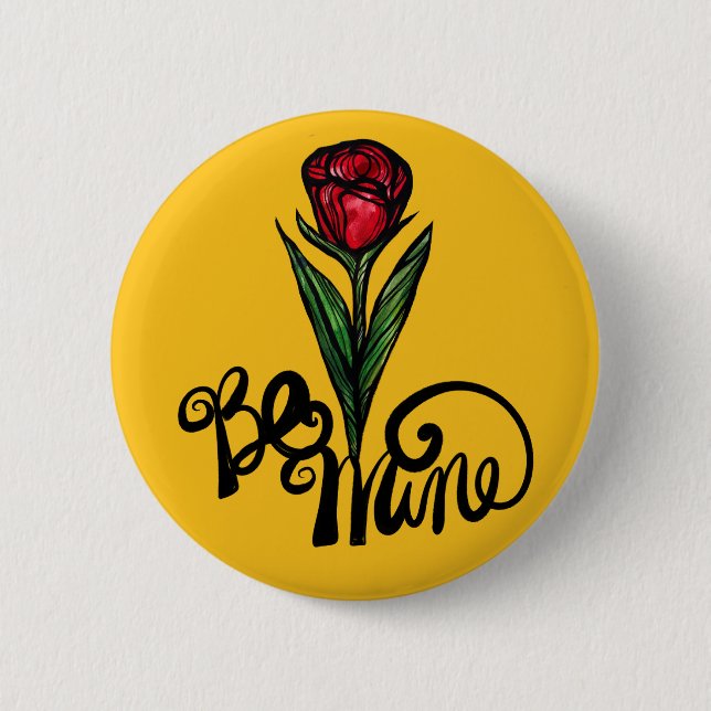 Be Mine Red Rose Valentine                         Button (Front)