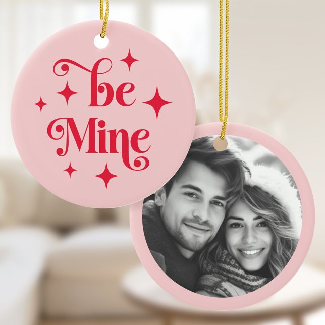 Be mine retro stars Valentines day pink red photo Ceramic Ornament (Be mine retro stars Valentines day pink red photo Ceramic Ornament)