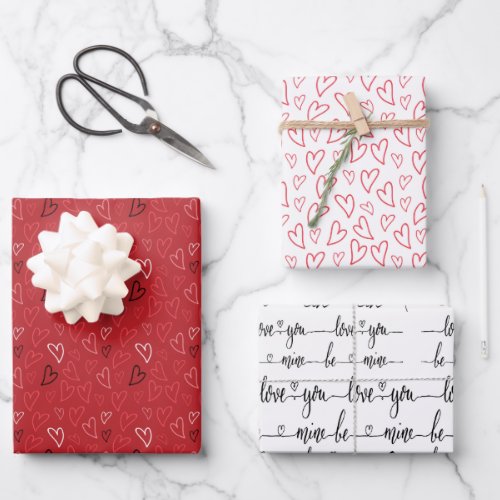 Be Mine Script with Red Hearts Valentines Day  Wrapping Paper Sheets