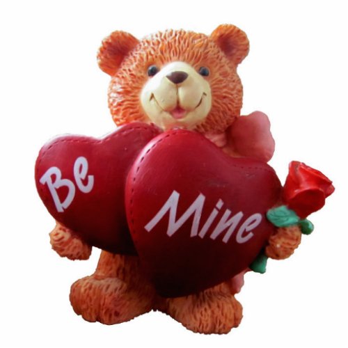 Be Mine Teddy Bear Two Hearts Rose Statuette