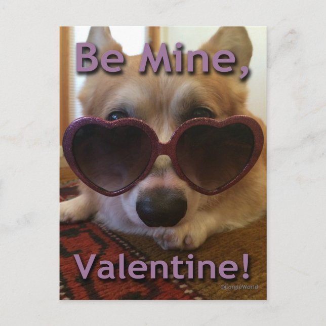 "Be Mine, Valentine!" Corgi Postcard (Front)