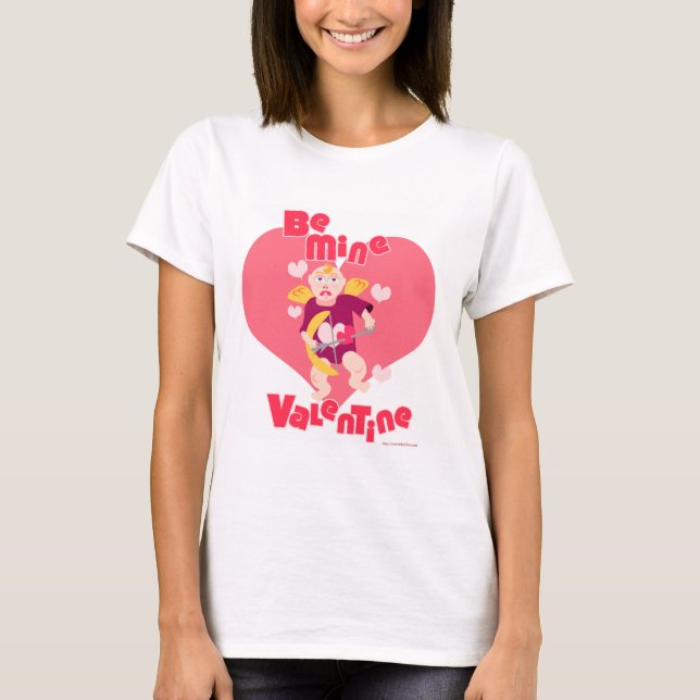 Be Mine Valentine Cupid Cartoon Love Slogan T-Shirt (Front)