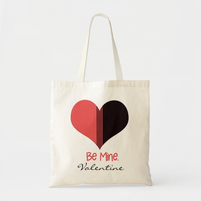 Be Mine Valentine Custom Red Stripe Heart Tote Bag (Front)