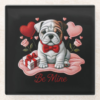 Be Mine Valentine English Bulldog Glass Coaster