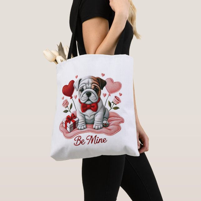 Be Mine Valentine English Bulldog Shoulder Tote Ba (Close Up)