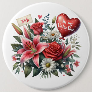 Be Mine Valentine floral/heart Button