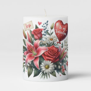 Be Mine Valentine floral/heart  Pillar Candle
