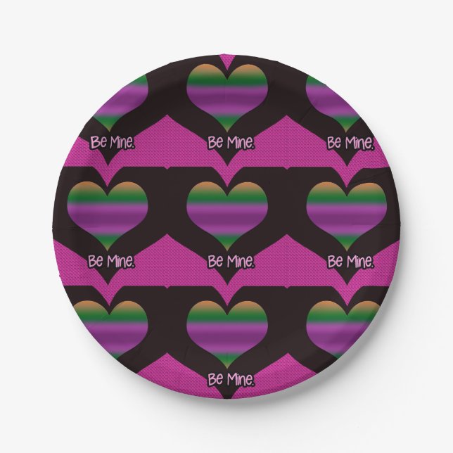Be Mine Valentine Purple Heart Paper Plates (Front)