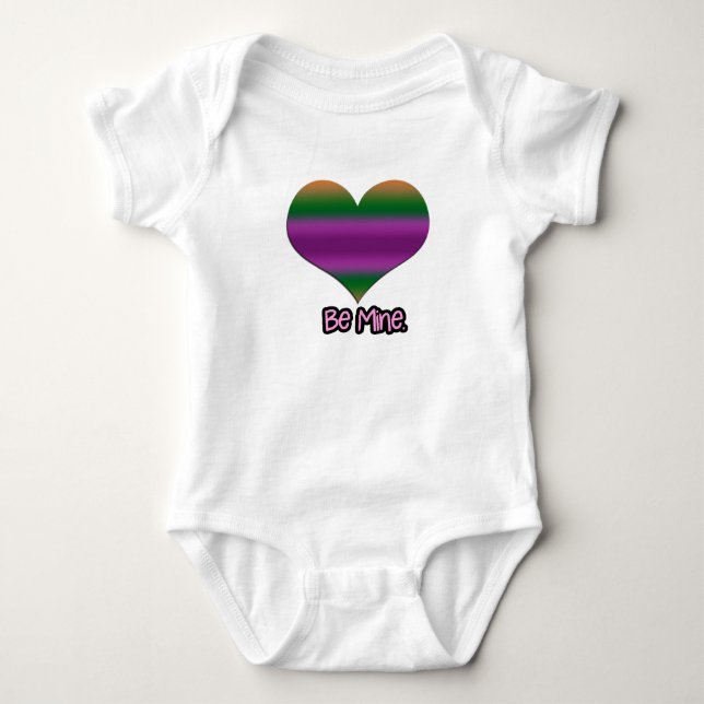 Be Mine Valentine Purple Stripe Heart Baby Bodysuit (Front)