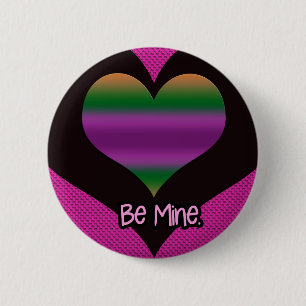 Be Mine Valentine Purple Stripe Heart Button