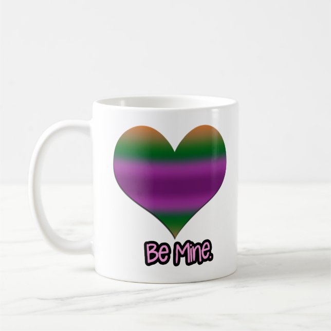 Be Mine Valentine Purple Stripe Heart Coffee Mug (Left)