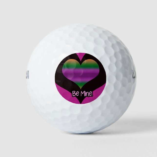 Be Mine Valentine Purple Stripe Heart Golf Balls (Front)
