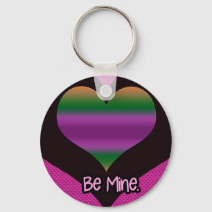 Be Mine Valentine Purple Stripe Heart Keychain