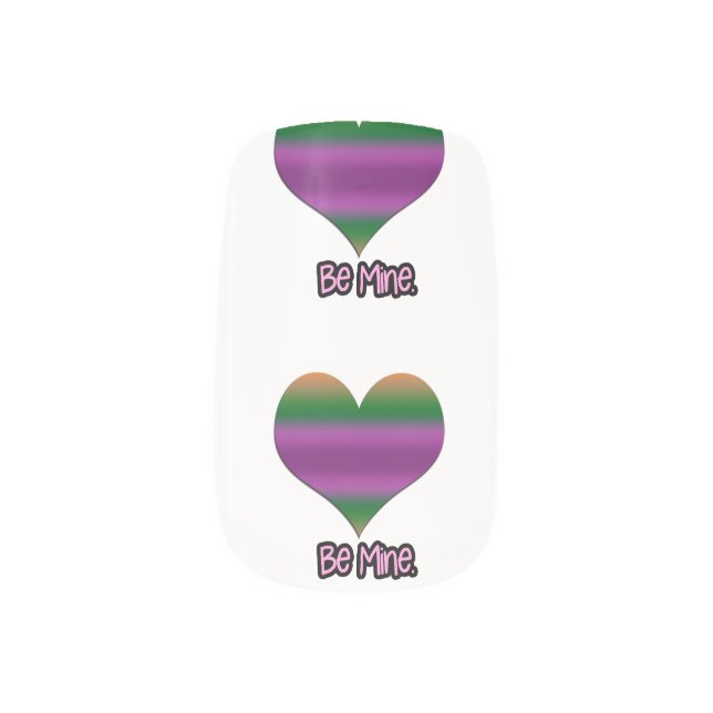 Be Mine Valentine Purple Stripe Heart Minx Nail Wraps (Left Thumb)