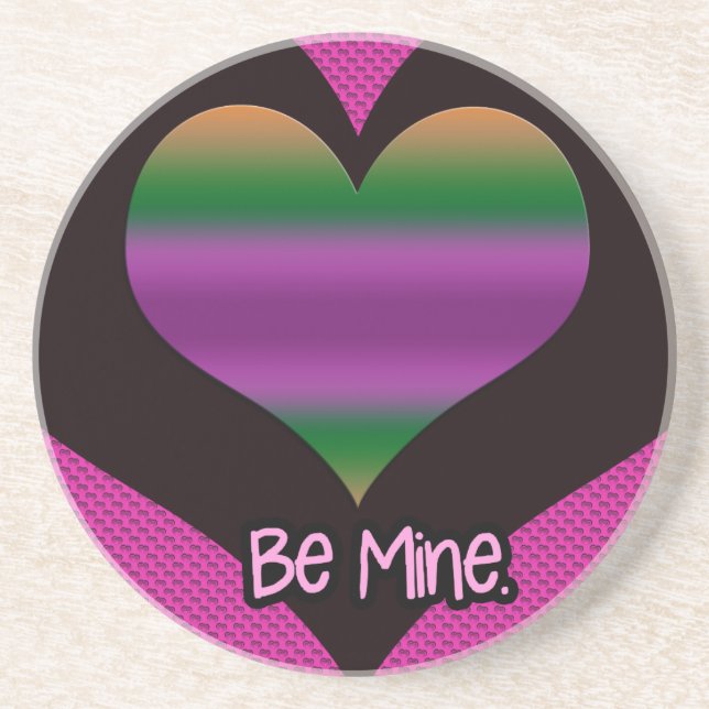 Be Mine Valentine Purple Stripe Heart Sandstone Coaster (Front)