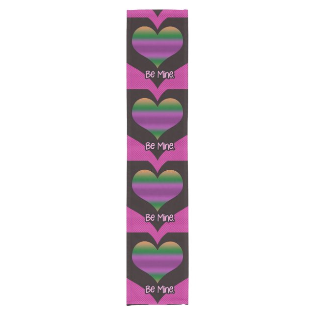 Be Mine Valentine Purple Stripe Heart Short Table Runner (Front)