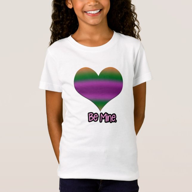 Be Mine Valentine Purple Stripe Heart T-Shirt (Front)