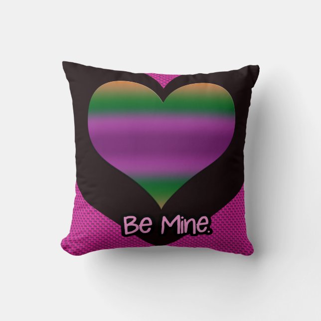 Be Mine Valentine Purple Stripe Heart Throw Pillow (Front)