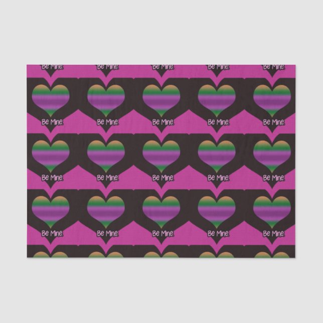 Be Mine Valentine Purple Stripe Heart Tissue Paper (Front)
