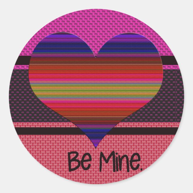 Be Mine Valentine Rainbow Heart Classic Round Sticker (Front)