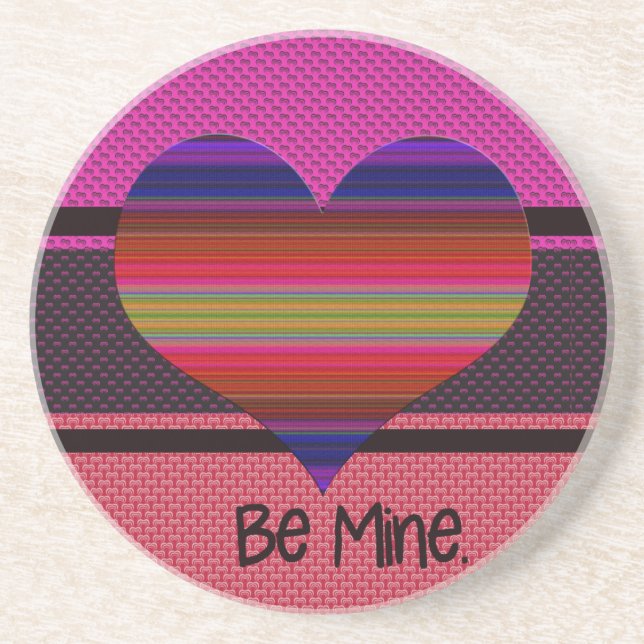 Be Mine Valentine Rainbow Heart Sandstone Coaster (Front)