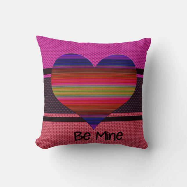 Be Mine Valentine Rainbow Heart Throw Pillow (Front)