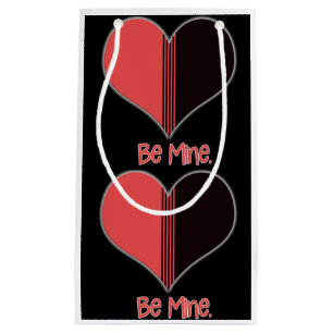 Be Mine Valentine Red Black Stripe Heart Small Gift Bag