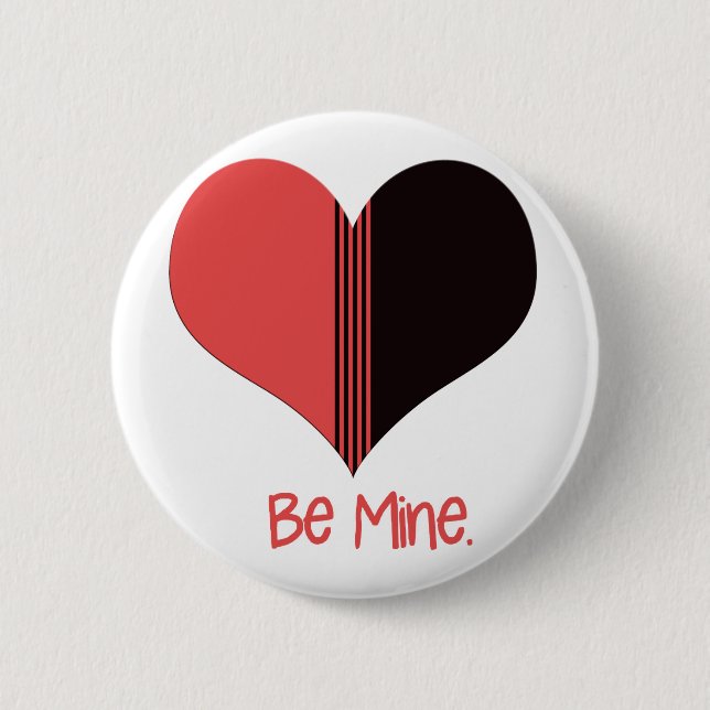 Be Mine Valentine Red Stripe Heart Button (Front)