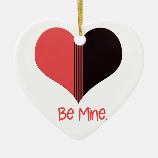 Be Mine Valentine Red Stripe Heart Ceramic Ornament (Front)