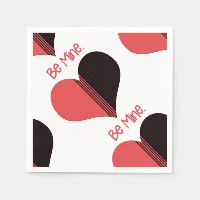 Be Mine Valentine Red Stripe Heart Napkins (Front)