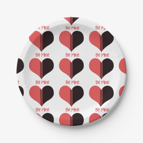 Be Mine Valentine Red Stripe Heart Paper Plates