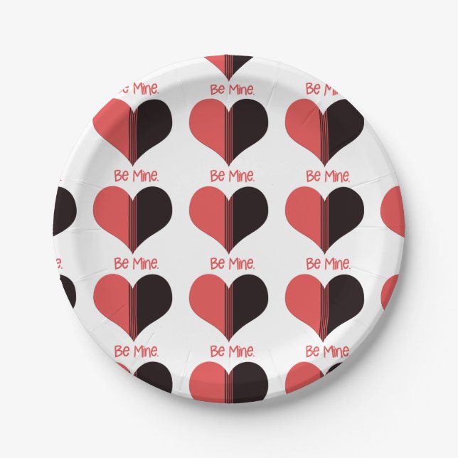 Be Mine Valentine Red Stripe Heart Paper Plates (Front)