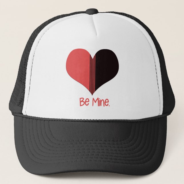 Be Mine Valentine Red Stripe Heart Trucker Hat (Front)