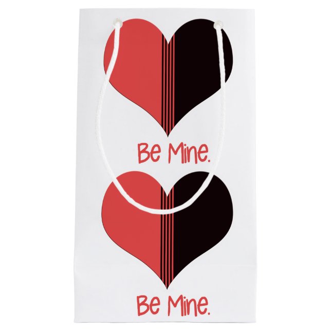 Be Mine Valentine Red White Stripe Heart Small Gift Bag (Front)