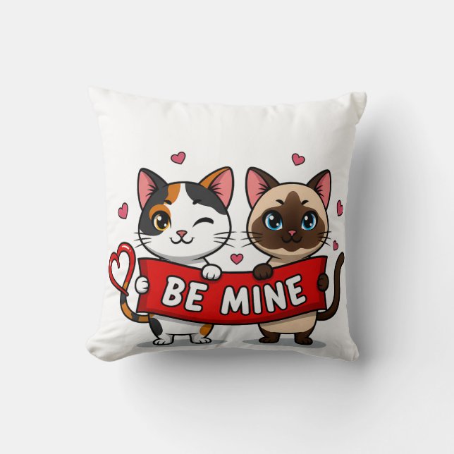 BE MINE Valentine's Cats | Cute Kittens with Love Throw Pillow (Front)