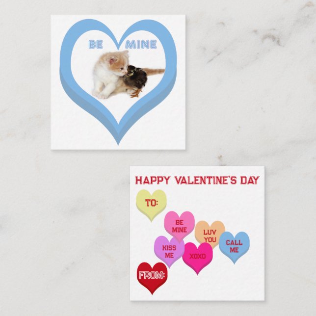 BE MINE Valentine's Critters Conversation Hearts Note Card (Front/Back)