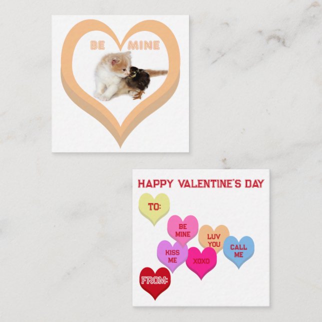 BE MINE Valentine's Critters Conversation Hearts Note Card (Front/Back)