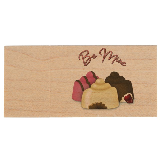 Be Mine Valentine's Day Candy Wood Flash Drive (Back)
