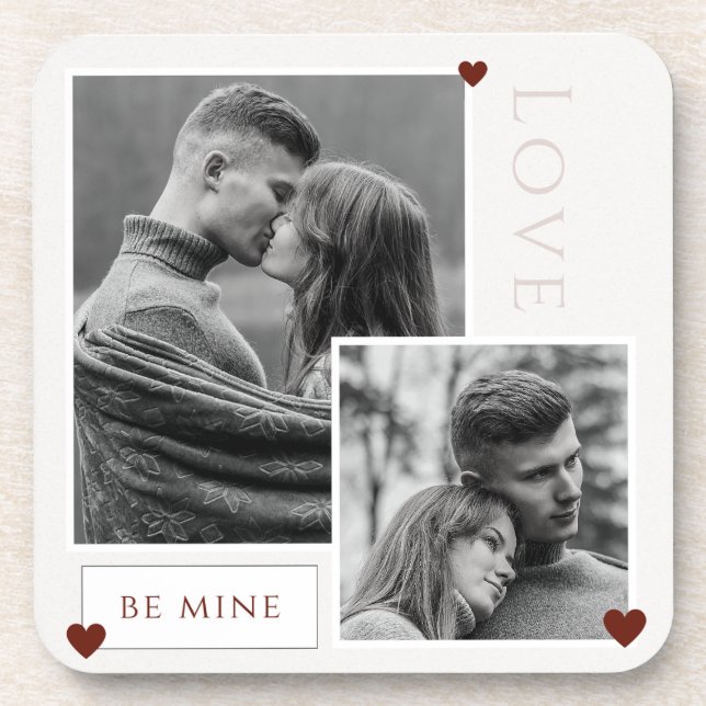 Be Mine Valentine's Day Couple Photo Love  Beverage Coaster (Front)