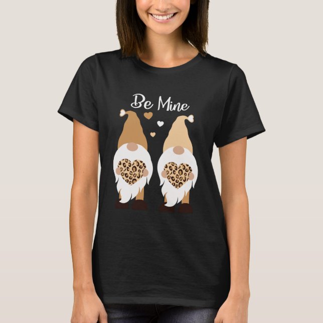 Be Mine Valentines Day Leopard Print Gnome T-Shirt (Front)