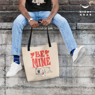 Be Mine: Valentine's Funny Cute Pug & Love Letter Tote Bag