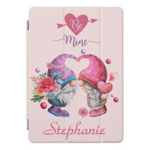 Be Mine Valentine's Gnome Couple Monogrammed iPad Pro Cover