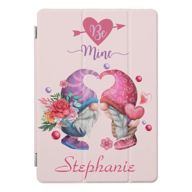 Be Mine Valentine's Gnome Couple Monogrammed iPad Pro Cover (Front)