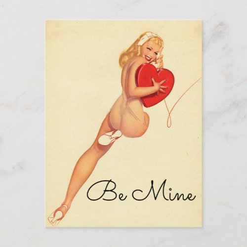 Be Mine _ Vintage pin up Valentines Day Postcard