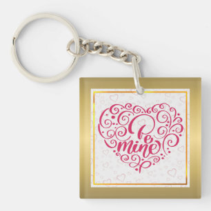 Be Mine" Vintage Text: Happy Valentine's Day Keychain
