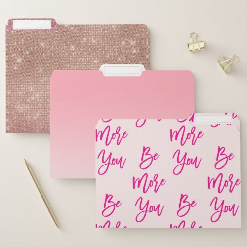 Be More You Quote Neon Blush Pink Typography File Folder