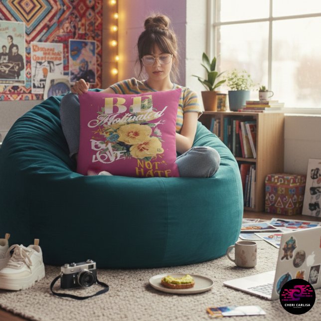 Be Motivated By Love Not Hate Quote Throw Pillow (Love lives here.)